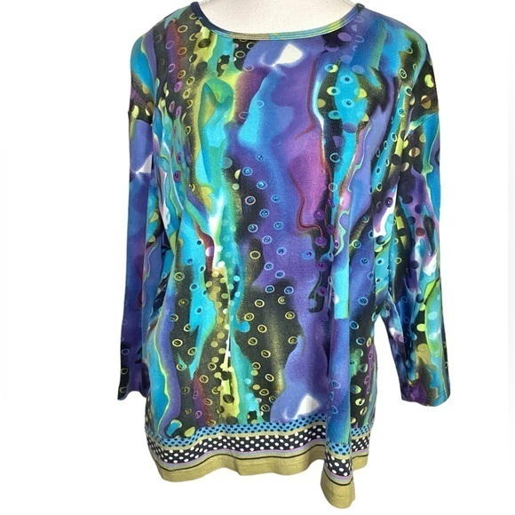Take Two Tops - Take Two Vintage Multi Pattern Quarter Sleeve Top with Glitter Embellishments